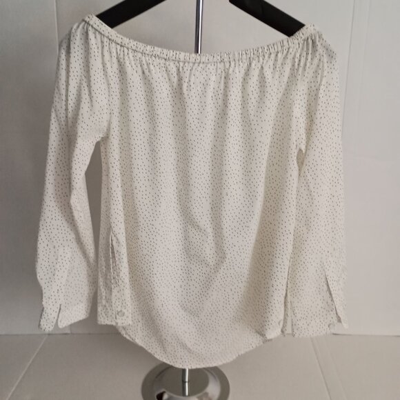 Rag and Bone Silk White with Black Gray Dots Off-Shoulder Shirt Woman’s Size XS - Picture 13 of 15